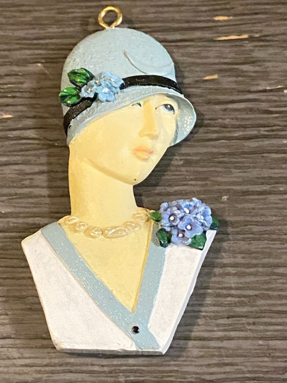 Vintage Blue Floral Flapper Pendant Necklace